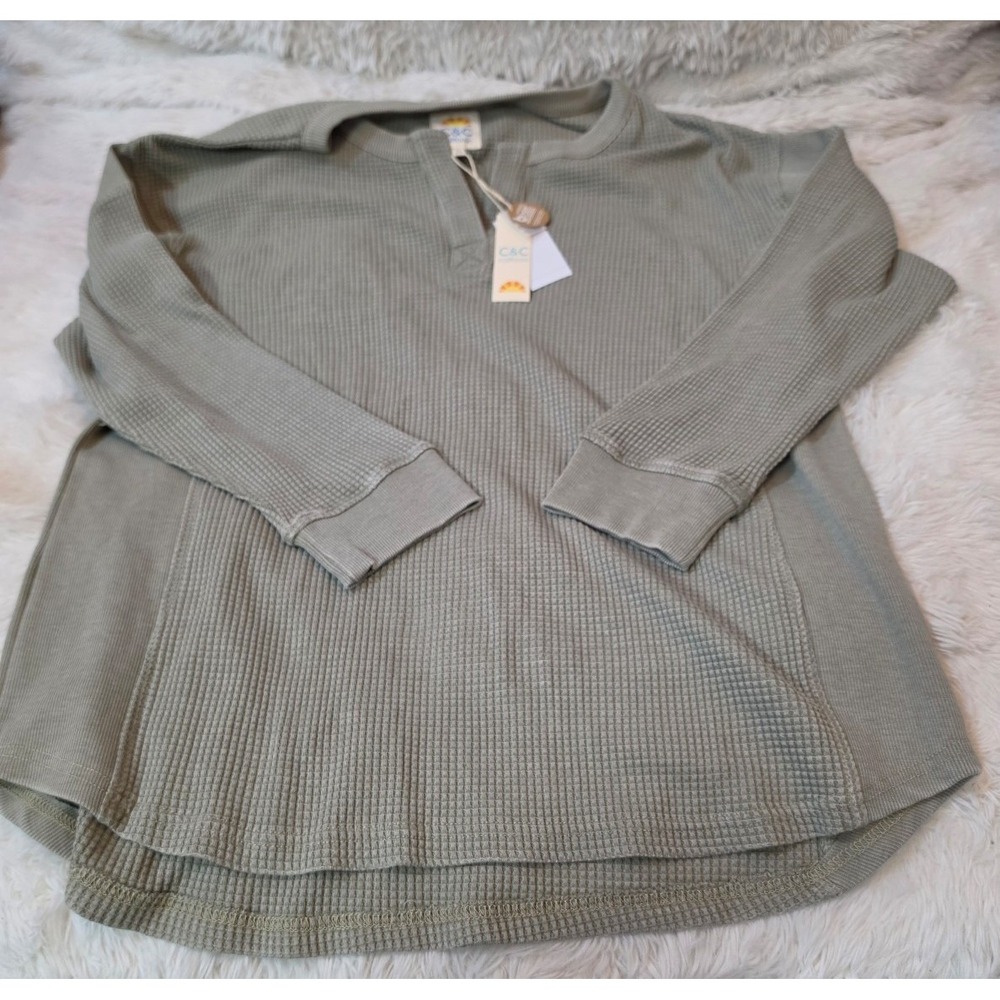 NWT C&C California Olive Sage Waffle Knit Thermal Henley – Size XL Better Cotton